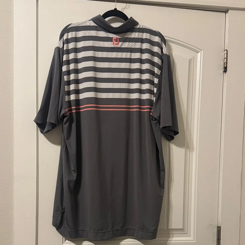 FootJoy Gray and Salmon Striped Polo Shirt - Picture 3 of 5